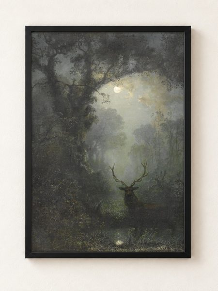 Deer in the Forest by Eugen Krüger as a framed print on a plain wall