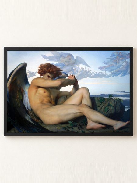 The Fallen Angel by Alexandre Cabanel as a framed print on a plain wall