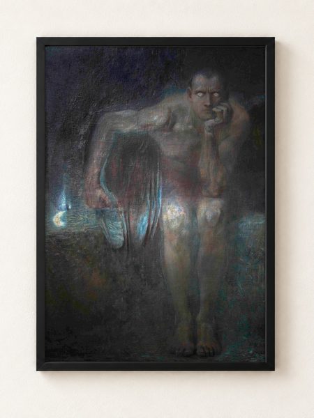 Lucifer by Franz von Stuck as a framed print on a plain wall