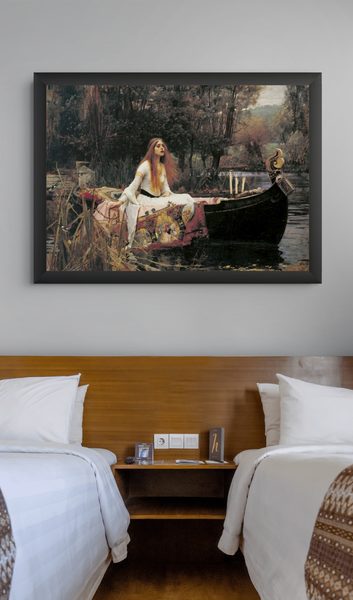 The Lady of Shalott by John William Waterhouse as a framed print in a bedroom