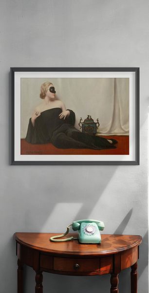 The Mask by Bruno Croatto as a framed print in a hallway